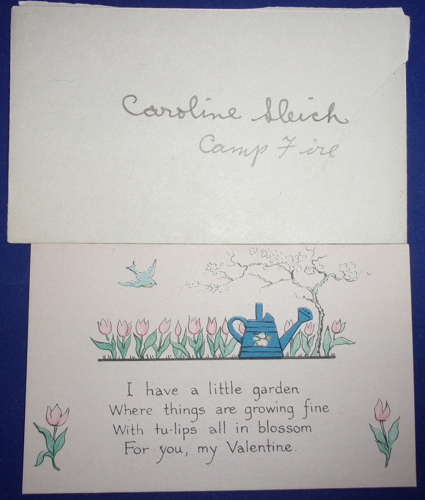 Vintage Little Valentine Garden Name Card 1900s - $5.99