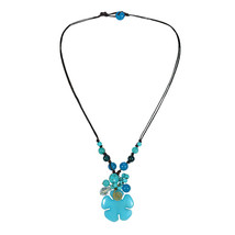 Handmade Hawaii Garden Mix Stone Cotton Rope Flower Necklace - £11.82 GBP