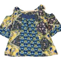 Anthropologie Figueroa Flower Patchwork Top Tunic Blouse XL Cold Shoulder Boho  - £14.99 GBP