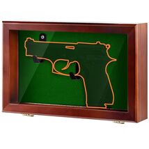 Gun Display Case Wood Handgun Pistol Revolver UV Shadow Box Stand Rack H... - $58.55