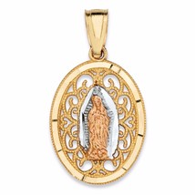 10k yellow white and rose gold oval virgin mary filigree medallion pendant charm - £159.66 GBP