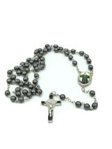 Black Hematite Beads Saint Charbel Catholic Rosary Necklace Saint Benedict Cross - $11.88