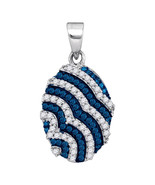 10kt White Gold Womens Round Diamond Striped Oval Pendant 1/3 Cttw - £218.93 GBP