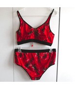 Womens Tropical High-Waist Bikini Set 2XL Red Black Leaf Print Adjustabl... - €8,42 EUR