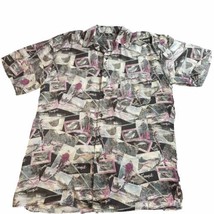 Robert Stock Shirt Men&#39;s Large Silk Fishing All Over Print Button Up Pocket - $16.82