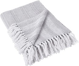 DII Herringbone Striped Collection Cotton Throw Blanket, 50x60, Gray - £32.12 GBP