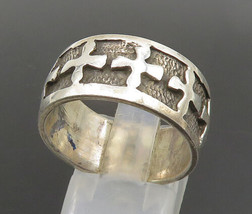 925 Sterling Silver - Vintage Carved Cross Pattern Band Ring Sz 9.5 - RG24768 - £32.63 GBP