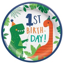 Dino-Mite 1st Birthday Dinosaur Dessert Cake Plates Party Supplies Tableware 8Ct - £5.27 GBP