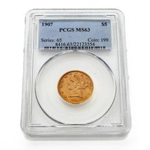 1907 Gold Liberty Half Eagle Graded by PCGS as MS-63! Gorgeous Coin - $2,812.14