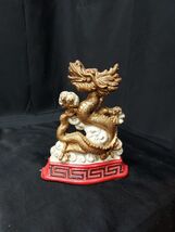 Vintage Asian Cast Iron Gold Dragon Serpent Figure Statue Door Stopper Stop - $39.99