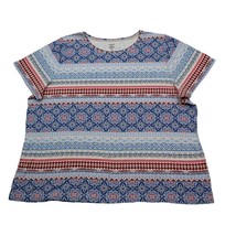 Croft Barrow Shirt Womens 1X Multicolor Short Sleeve Batik Round Neck Cotton Tee - £18.29 GBP