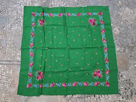 Green floral headscarf, vintage decorative boho scarf, traditional Slavi... - $20.00