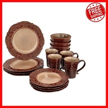 Salia 16-Piece Scallop Embossed Stoneware Dinnerware Set - Elegant &amp; Ver... - $1,595.88 MXN