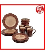Salia 16-Piece Scallop Embossed Stoneware Dinnerware Set - Elegant &amp; Ver... - $1,595.59 MXN