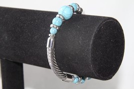 Premier Designs Bracelet (New) Silver W/ Turquoise Colored Beads - Stretch - £13.54 GBP