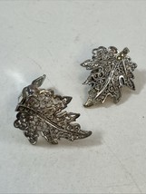 VTG M-BF Sterling Silver Filigree Marcasite Leaf Clip On 1” Earrings Ger... - $24.70