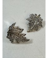 VTG M-BF Sterling Silver Filigree Marcasite Leaf Clip On 1” Earrings Ger... - $33.78 CAD
