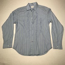 GUESS Camicia Button Down Uomo L Luce Blu Verde a Righe Bianche Ricamato - $14.00