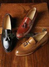 Handmade Men&#39;s Leather Tassel Loafer Slip Ons Apron Dress Formal New Shoes-206 - £159.03 GBP