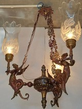 Victorian Mermaid Coastal Tropical Antique Brass Cut Glass Ceiling Hanging Light - £1,071.51 GBP