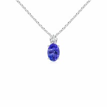 ANGARA 6x4mm Natural Tanzanite Solitaire Pendant Necklace with Diamond in Silver - £160.88 GBP+