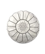 Moroccan leather Pouf, round Pouf, berber Pouf, White Pouf with Grey emb... - $95.73 CAD