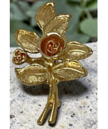 1970s Avon Rose Brooch – 1.5" Gold Tone Floral Leaf Pendant Vintage Jewelry - $9.99