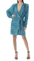 Rotate Birger Christensen Blue Wrap sequin Dress sz 2 $495 - $183.15