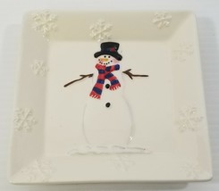 Christmas Holiday Snowman Square Candy Dish Decorative Trinket Plate - $145.60 MXN