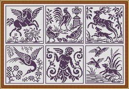 Antique Sampler Small Elements 2 Monochrome Counted Cross Stitch Pattern PDF - £4.03 GBP