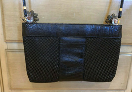 Vtg Whiting and Davis Black Mesh Leather Clutch Evening Bag w/ Shoulder Strap - £29.38 GBP