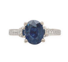 14k White Gold 1.74 Carat Genuine Natural Blue Sapphire and Diamond Ring... - $1,133.55