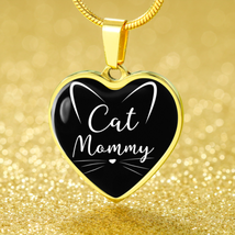 Cat Lover Necklace Cat Mommy Heart Pendant Stainless Steel or 18k Gold 18-22&quot; - £30.26 GBP+
