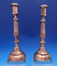 Russian Silver Candlestick Pair with Swags Ribbons Copper Plated (#8300) - $1,079.89