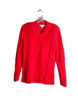 Liz Claiborne V-Neck Sweater Cable Knit Red 100% Cotton Size Large - £12.37 GBP