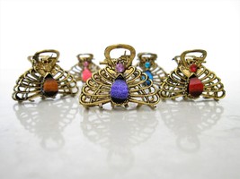 Small peacock shaped jeweled antique bronze hair claw clip - $5.95