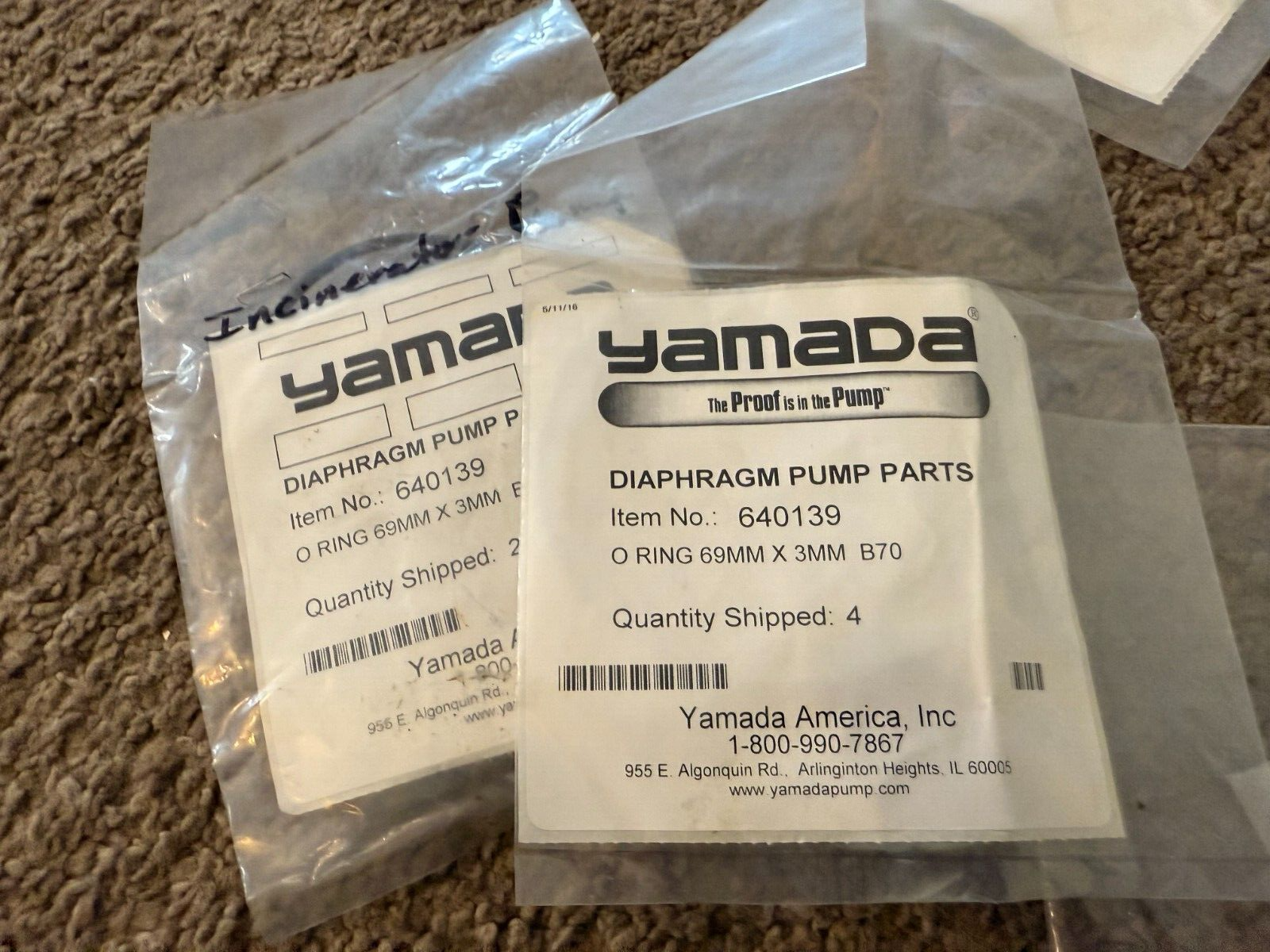 NEW OEM LOT 3 Yamada Double Air Diaphragm Pump Valve O-ring 69mm x 3mm 6... - $22.59