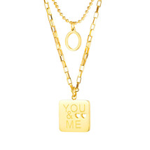 Opk Double Layer Twin English Letters Necklace Simple Small Square Brand Titaniu - £11.18 GBP
