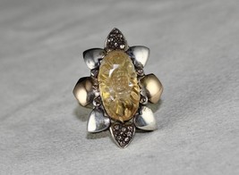 Antique Yellow Citrine Carved Diamond 18k Gold 925 Silver Ladies Victori... - $4,570.09 MXN