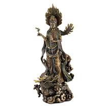 KWAN YIN ON DRAGON STATUE 14&quot; Quan Yin Guan Buddha Goddess of Mercy Bron... - £92.66 GBP