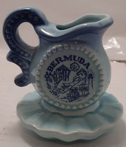 Small Decorative Blue Ceramic Pitcher Bermuda Floral - £5.49 GBP