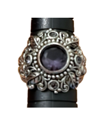 Sterling Silver Amethyst Ring Womens 6.5 Ornate Floral Boho - £14.15 GBP