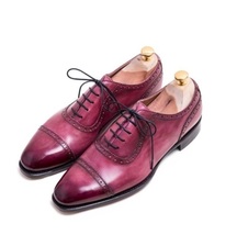 Men Maroon Red Burnished Rounded Cap Toe Handmade Genuine Leather Lace u... - £119.61 GBP