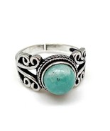 Tanvi Collection Ring Silver Scroll Circle Amazonite - $324.28 MXN