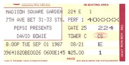 David Bowie Ticket Stub September 1 1987 Madison Square Garden New York ... - £27.24 GBP