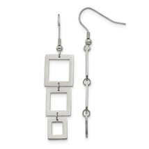 Chisel Stainless Steel Polished Squares Dangle Shepherd Hook Earrings SR... - $35.90