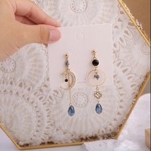 Crystal Moon Tassel Dangle Drop Earrings for Women - £8.81 GBP