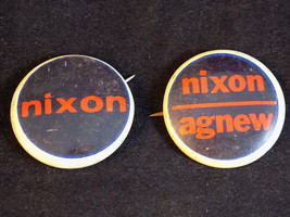 Vintage Political Pinback Nixon Agnew Campaign Pins 1 Inch Tin Litho Set Of 2 - £6.30 GBP