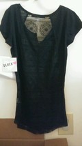 Derek Heart Juniors black polyester cap sleeve lace yoke henley shirt S      176 - £6.29 GBP