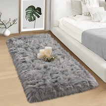 Grey Fur Rug Fluffy Rug, Small Faux Fur Rug for Bedroom - £23.30 GBP